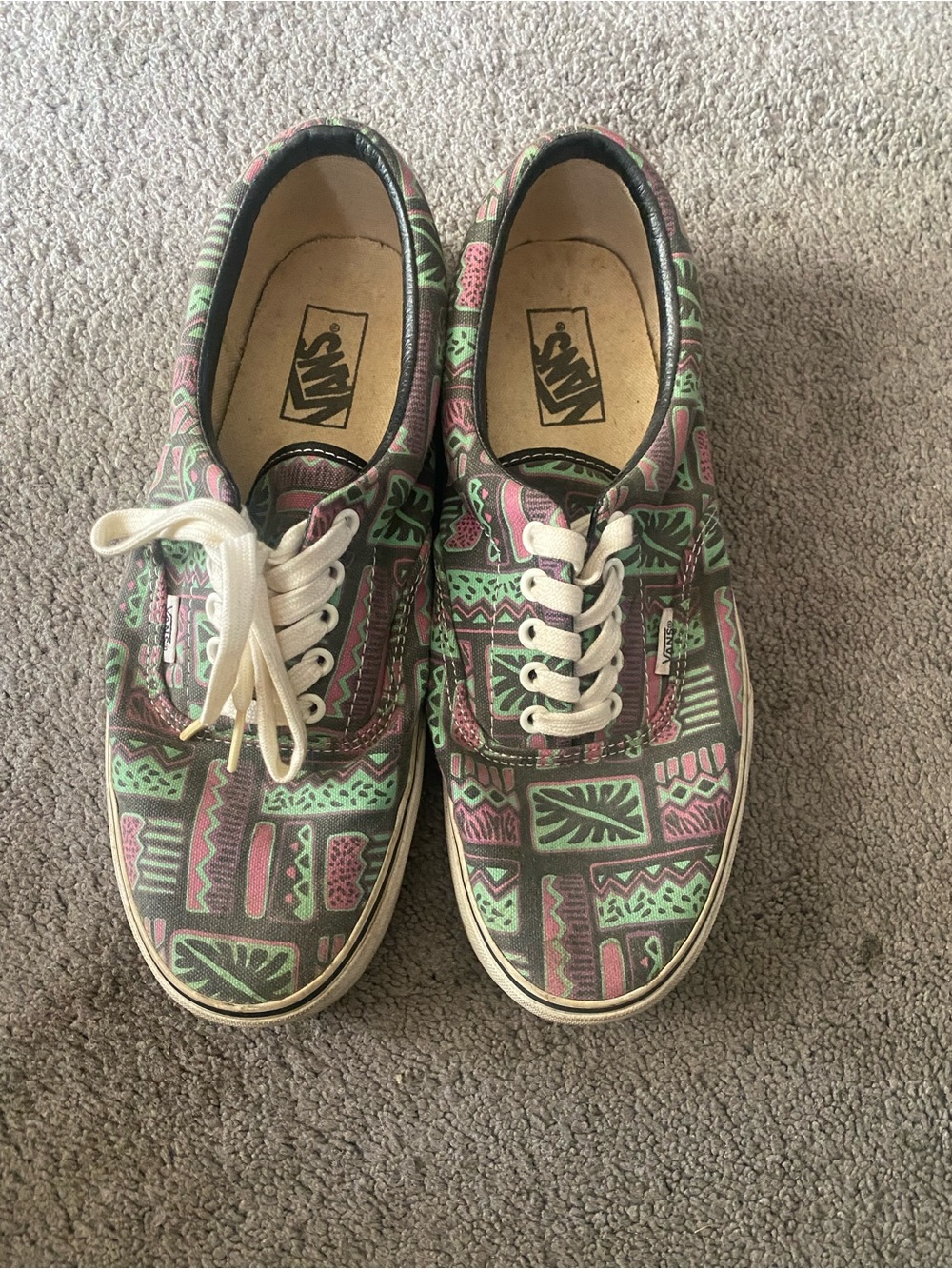 Vans Low-Top Canvas Sneakers in Pink & Mint Pattern